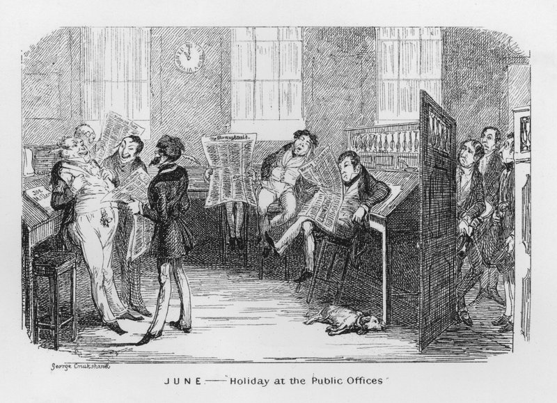 Czerwiec, Święto w Urzędach (grawerowanie) autorstwa George Cruikshank