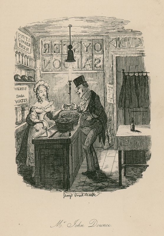 Pan John Dounce, postać ze Szkiców Boza (Charles Dickens) autorstwa George Cruikshank