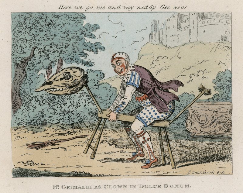 Pan Józef Grimaldi jako Klaun w Dulce Domum autorstwa George Cruikshank