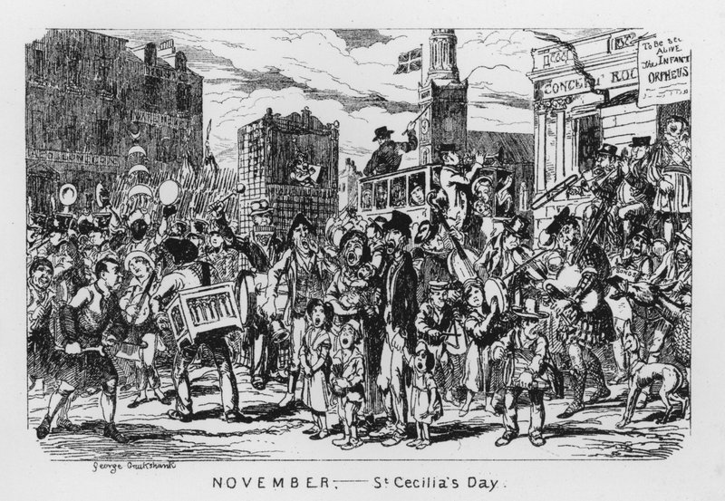 Listopad, Dzień św. Cecylii (rycina) autorstwa George Cruikshank