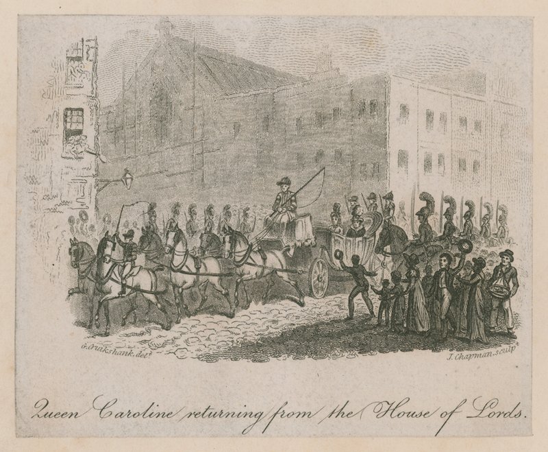 Królowa Karolina wraca z Izby Lordów autorstwa George Cruikshank