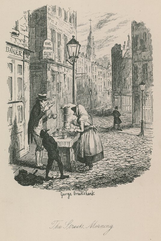 Scena z życia w Londynie: Ulice - poranek autorstwa George Cruikshank