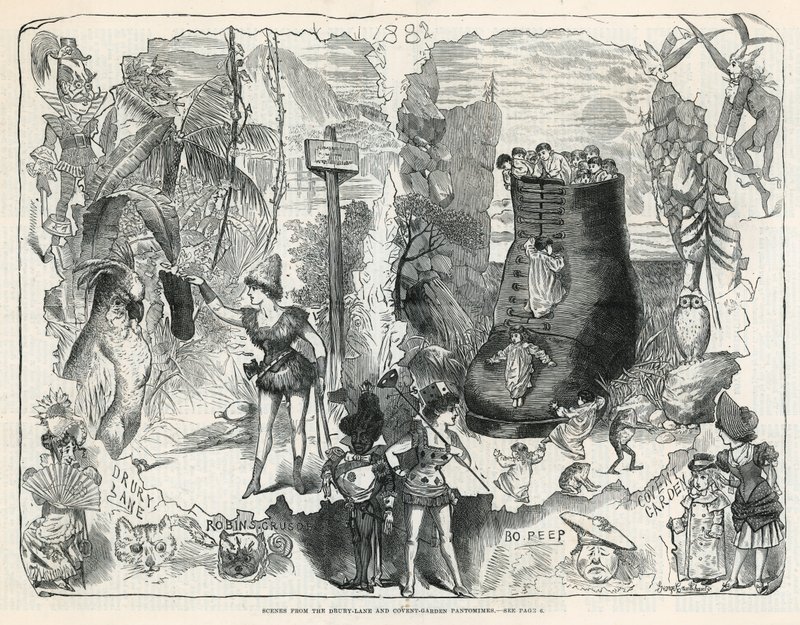 Sceny z pantomim Drury Lane i Covent Garden autorstwa George Cruikshank