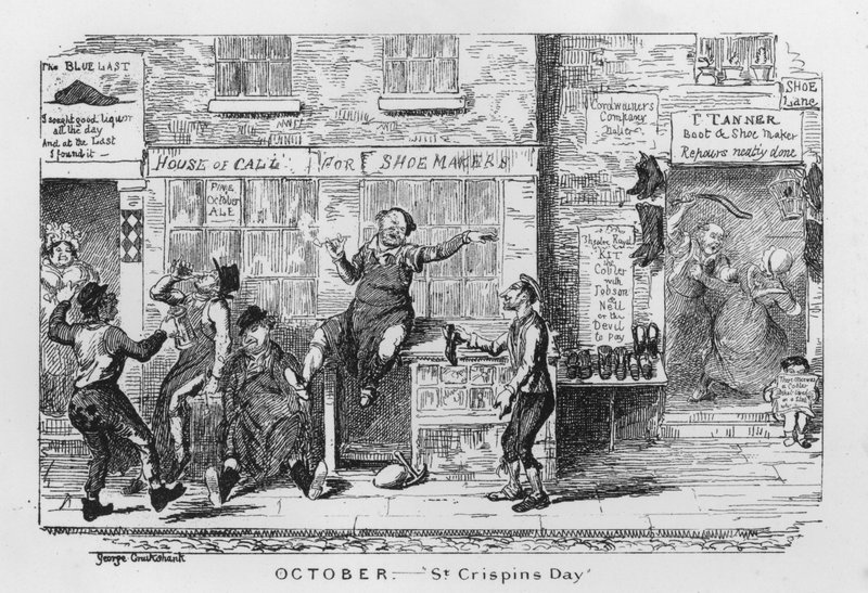 Dzień Św. Kryspina (rycina) autorstwa George Cruikshank