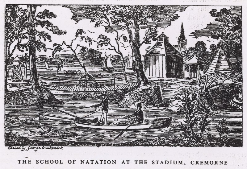 Szkoła Natation na stadionie, Cremorne Gardens autorstwa George Cruikshank