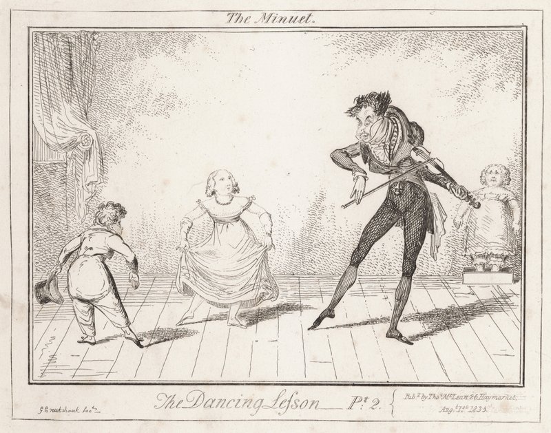Lekcja tańca: Menuet autorstwa George Cruikshank