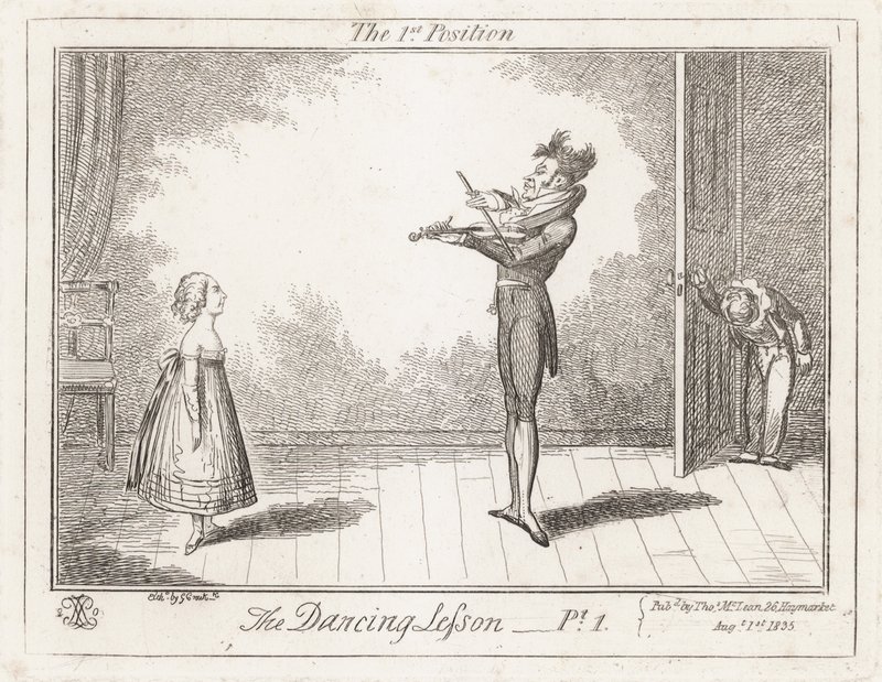 Lekcja tańca: pierwsza pozycja autorstwa George Cruikshank