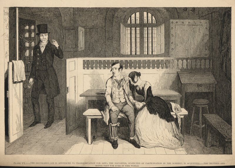 Syn pijaka zostaje skazany na dożywotni transport autorstwa George Cruikshank