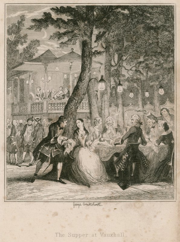 Kolacja w Vauxhall Gardens w Londynie autorstwa George Cruikshank