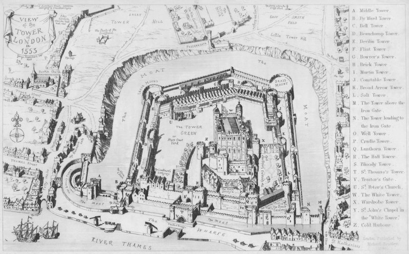 Widok na Tower of London w 1553 roku (rycina) autorstwa George Cruikshank