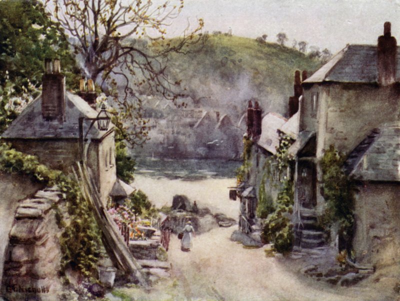 Prom Bodinnick, Fowey (kolor lito) autorstwa George Franck Nicholls