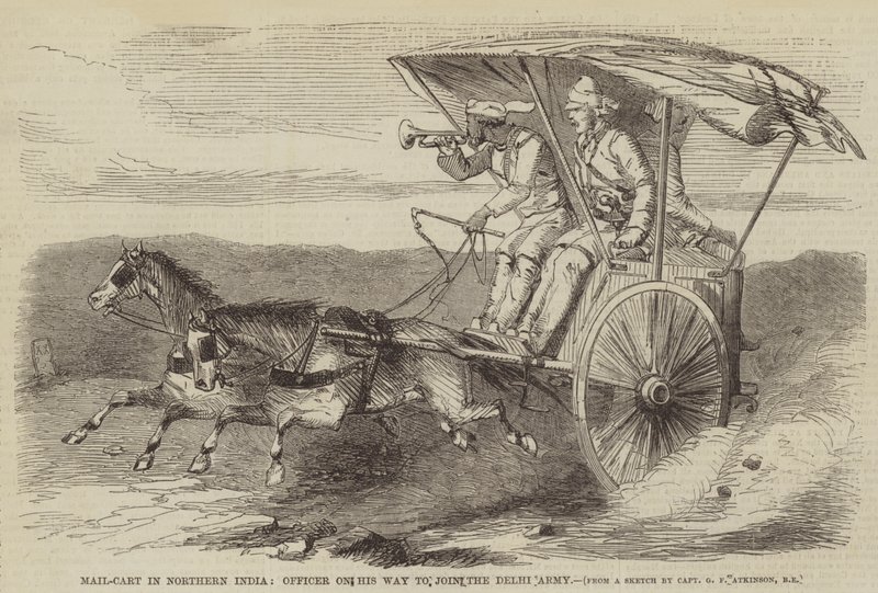 Wózek pocztowy w północnych Indiach, oficer w drodze do armii Delhi autorstwa George Francklin Atkinson