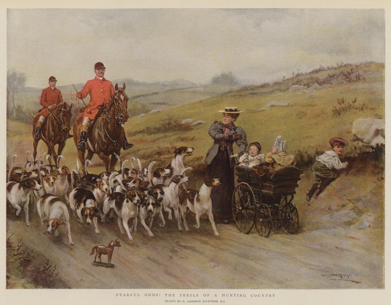 Ryzykowne szanse! Niebezpieczeństwa kraju łowieckiego (chromolitho) autorstwa George Goodwin Kilburne
