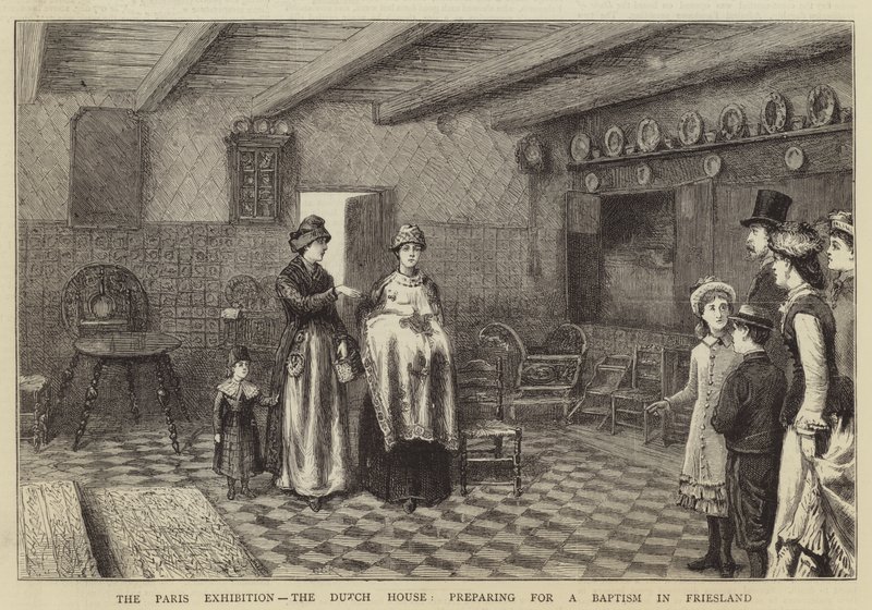 Wystawa Paryska, Dom Holenderski, przygotowania do chrztu we Fryzji autorstwa George Goodwin Kilburne