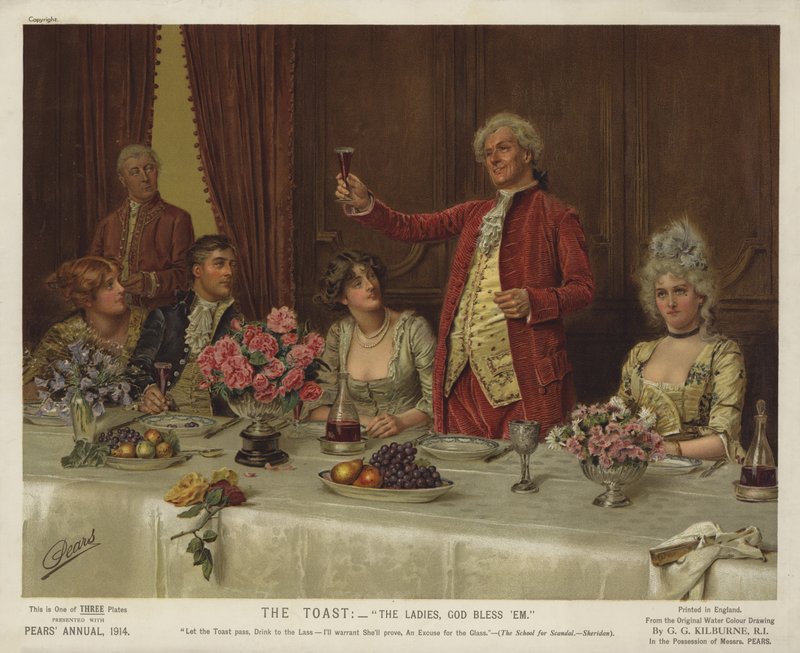 Toast: Panie, Bóg im zapłać. autorstwa George Goodwin Kilburne