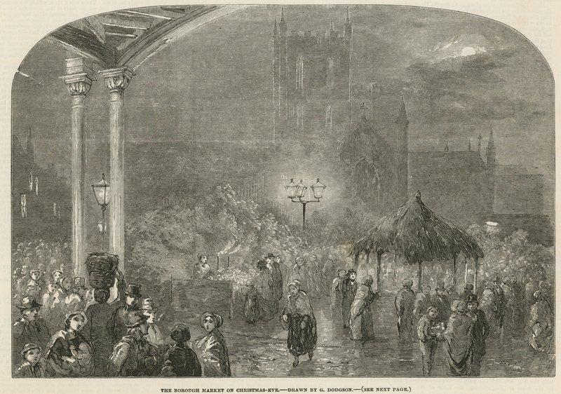 Borough Market, Londyn, w Wigilię autorstwa George Haydock Dodgson