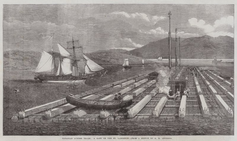 Kanadyjski handel drewnem, tratwa na St Lawrence autorstwa George Henry Andrews