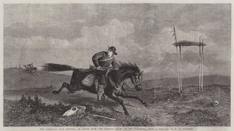 American Pony Express, w drodze z rzeki Missouri do San Francisco autorstwa George Henry Andrews