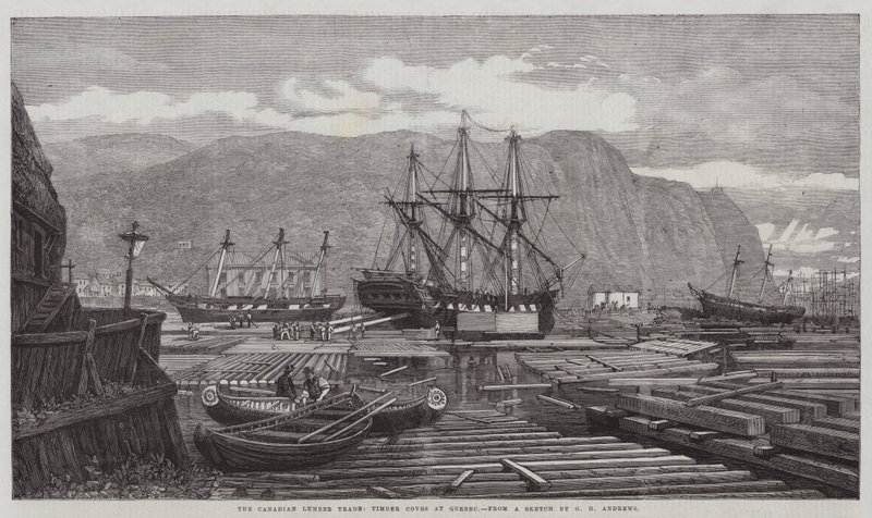Kanadyjski handel drewnem, zatoczki do drewna w Quebecu autorstwa George Henry Andrews