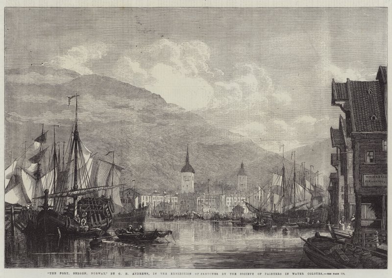Port, Bergen, Norwegia autorstwa George Henry Andrews