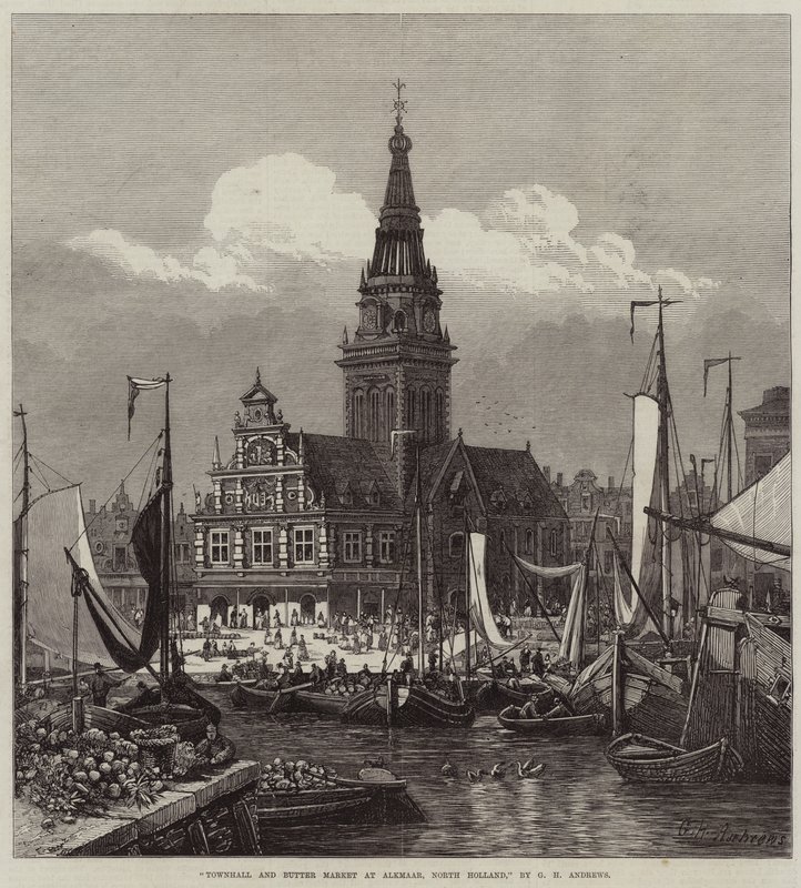 Townhall and Butter Market w Alkmaar, Holandia Północna autorstwa George Henry Andrews