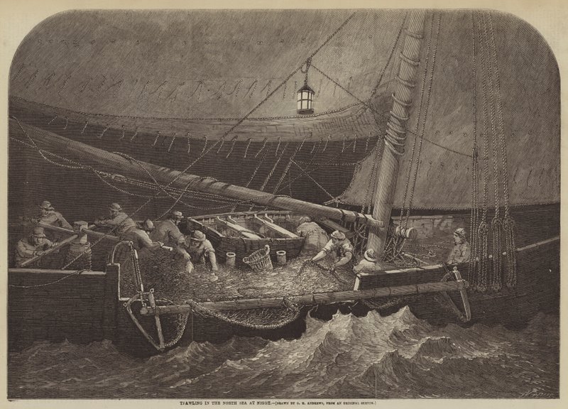 Włokowanie na Morzu Północnym nocą autorstwa George Henry Andrews