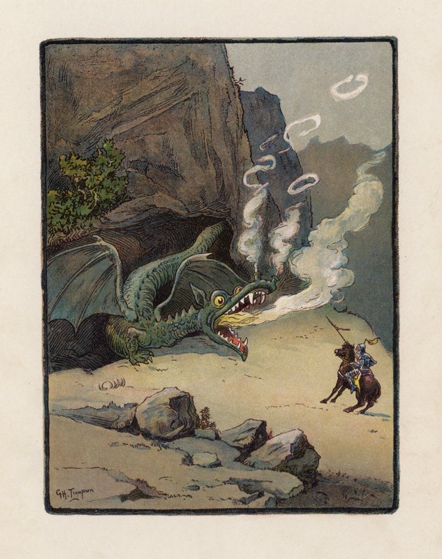 Święty Jerzy i smok (kolorowa litografia) autorstwa George Henry Thompson