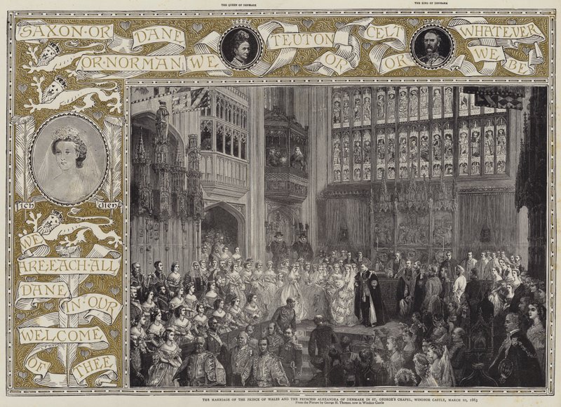 Ślub księcia Walii i księżnej Aleksandry Danii w kaplicy św. Jerzego w zamku Windsor, 10 marca 1863 autorstwa George Housman Thomas