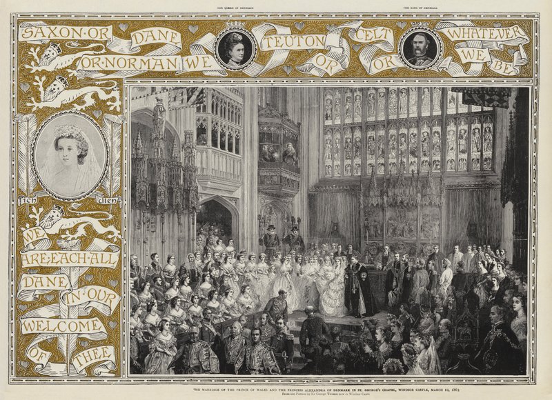 Ślub księcia Walii i księżnej Aleksandry Danii w kaplicy św. Jerzego w zamku Windsor, 10 marca 1863 autorstwa George Housman Thomas