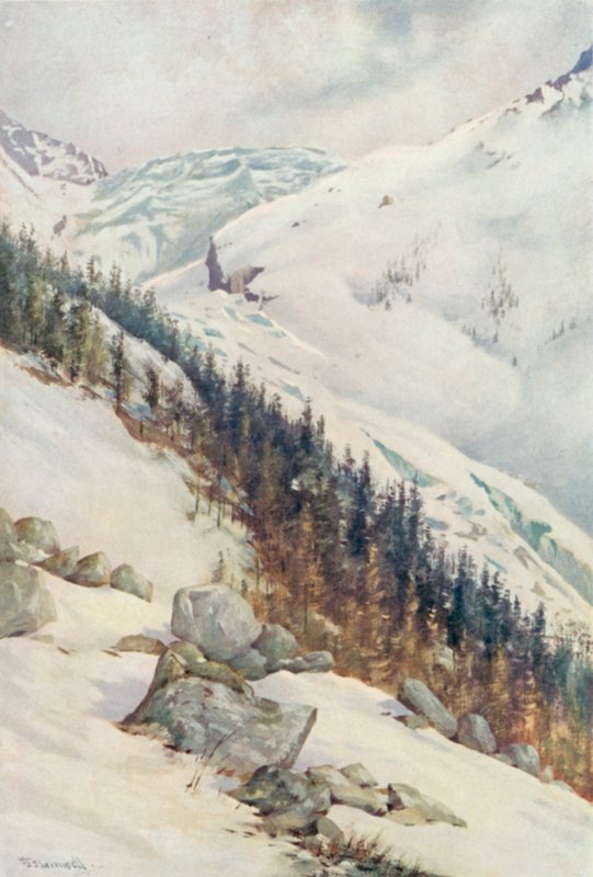 Lodowiec Argentiere w zimie (kolor lito) autorstwa George Jackson Flemwell