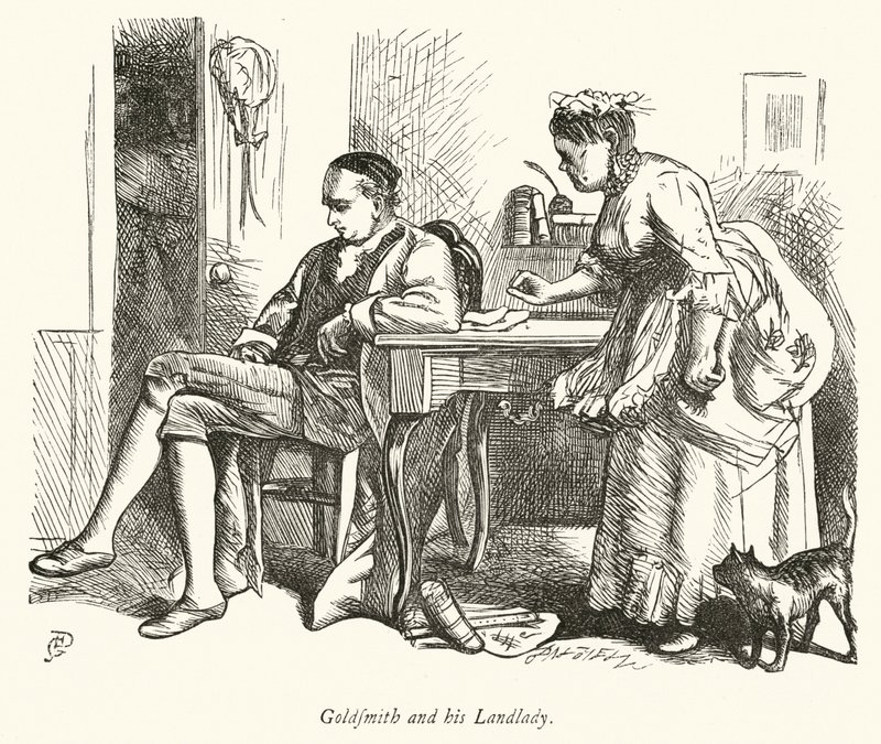 Oliver Goldsmith i jego Gospodyni (Grawerowanie) autorstwa George John Pinwell