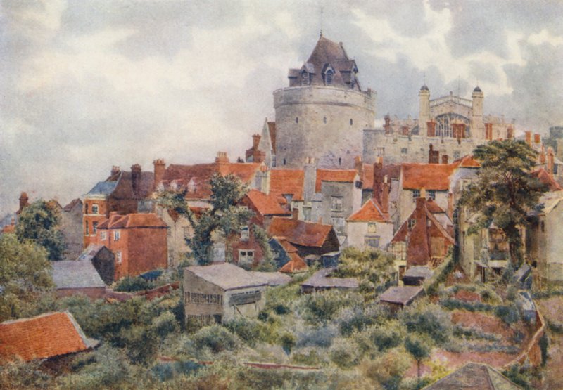 Zachodni kraniec zamku z dworca Great Western Railway Station (kolorowa litografia) autorstwa George Moore Henton