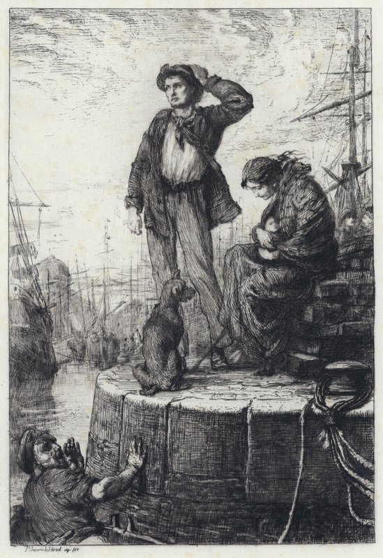 Emigranci w Liverpoolu (akwaforta) autorstwa George Percy Jacomb Hood