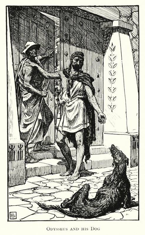 Odyssey: Odyseusz i jego pies (grawerowanie) autorstwa George Percy Jacomb Hood