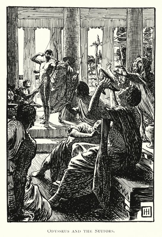 Odyseja: Odyseusz i zalotnicy (grawerowanie) autorstwa George Percy Jacomb Hood
