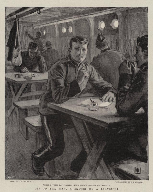 Na wojnę, szkic w transporcie autorstwa George Percy Jacomb Hood