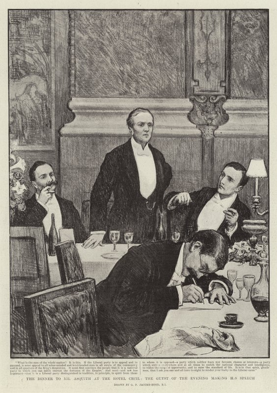 Kolacja dla pana Asquitha w hotelu Cecil, gościa wieczoru wygłaszającego przemówienie autorstwa George Percy Jacomb Hood