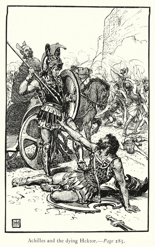 Iliada: Achilles i umierający Hektor (rycina) autorstwa George Percy Jacomb Hood