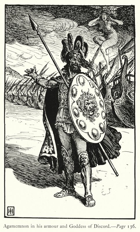 Iliada: Agamemnon w swojej zbroi i Bogini niezgody (rycina) autorstwa George Percy Jacomb Hood
