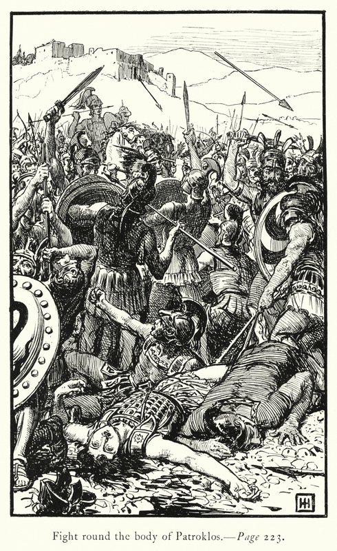 Iliada: Walcz wokół ciała Patroklosa (rycina) autorstwa George Percy Jacomb Hood