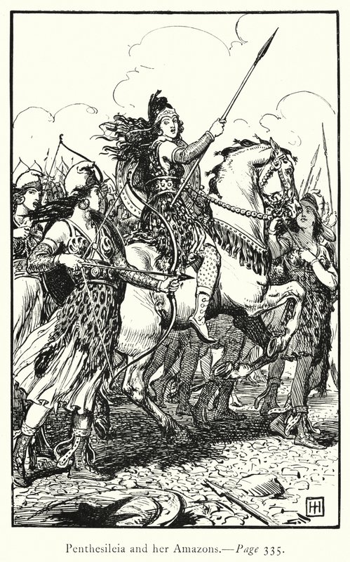 Iliada: Pentezylea i jej Amazonki (rycina) autorstwa George Percy Jacomb Hood