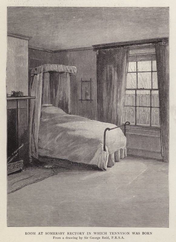 Pokój w Somersby Rectory, Lincolnshire, w którym w 1809 roku urodził się angielski poeta Alfred, Lord Tennyson (lito) autorstwa George Reid