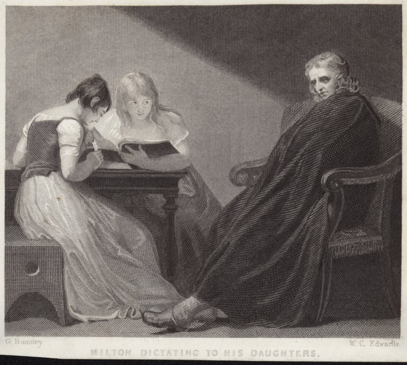John Milton dyktuje swoim córkom autorstwa George Romney