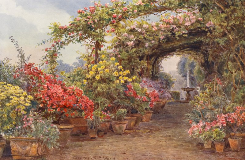 Włoskie ogrody: A Florentine Terrace (kolorowa litografia) autorstwa George Samuel Elgood