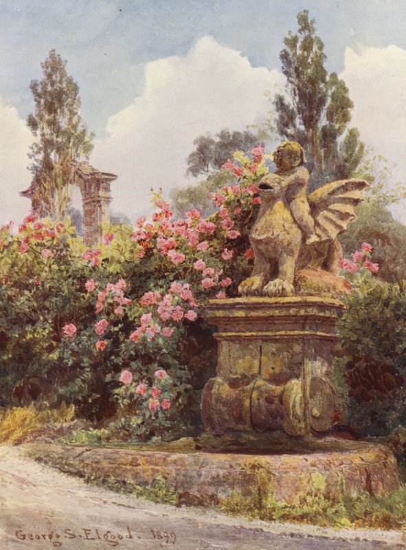 Włoskie ogrody: Chińskie róże, Villa Imperiali (kolorowa litografia) autorstwa George Samuel Elgood