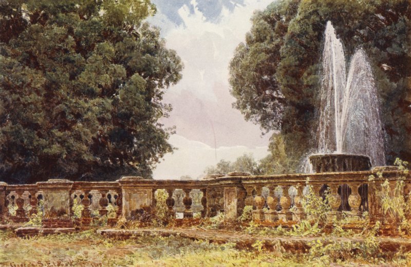 Włoskie ogrody: Wielka Fontanna, Villa Conti (kolorowa litografia) autorstwa George Samuel Elgood