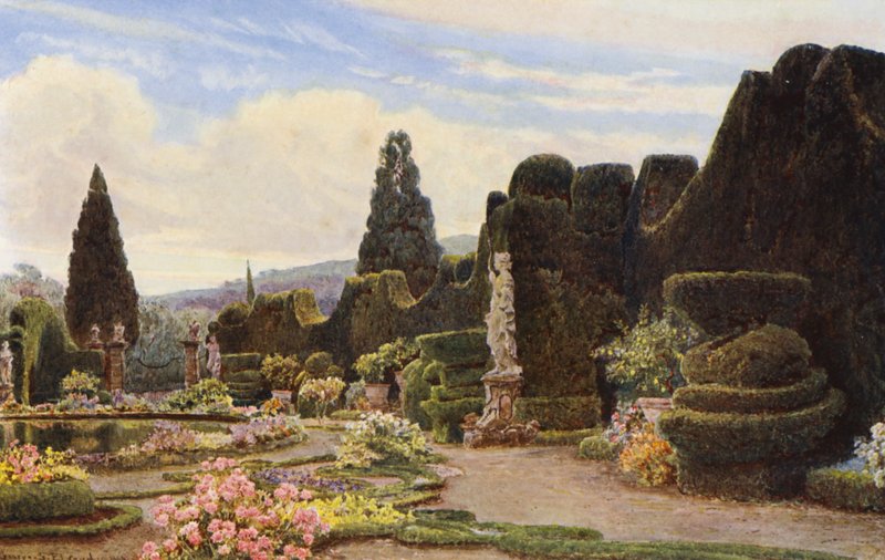 Włoskie ogrody: Parter, Villa Garzoni (kolorowa litografia) autorstwa George Samuel Elgood