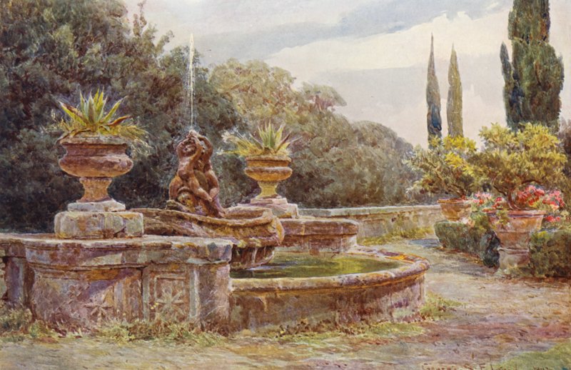 Włoskie ogrody: Villa Aldborandini (kolorowa litografia) autorstwa George Samuel Elgood