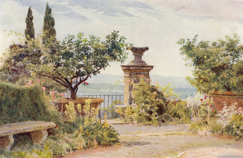 Włoskie ogrody: Villa Amari, Belvedere (kolorowa litografia) autorstwa George Samuel Elgood