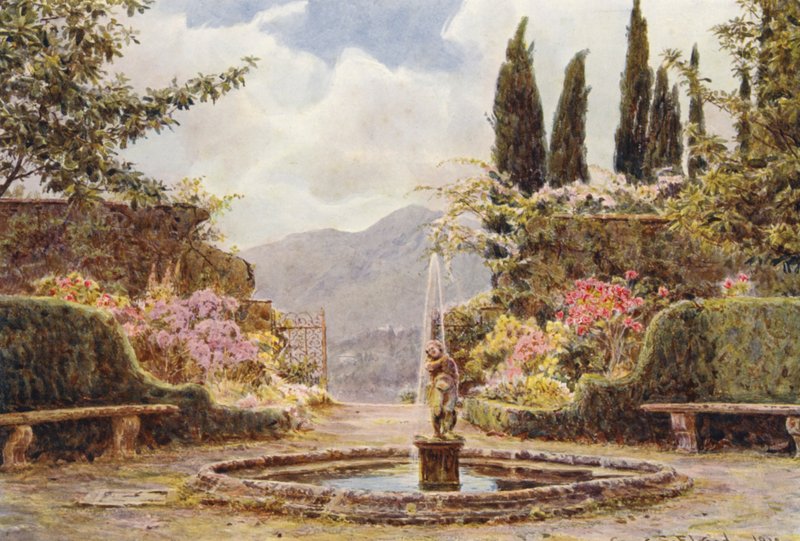 Włoskie ogrody: Villa Cavagnaro, Parter (kolorowa litografia) autorstwa George Samuel Elgood